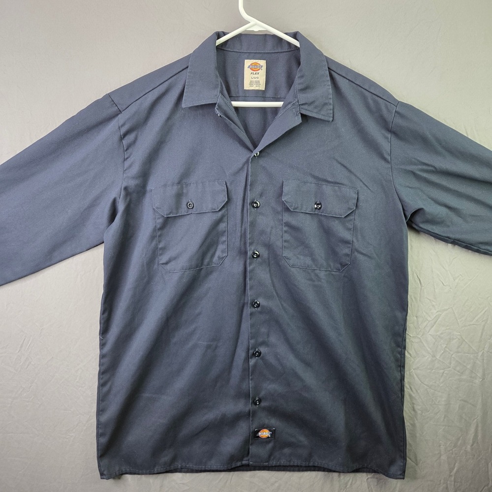 Dickies Work Shirt Mens Large Blue Excellent Flex Long Sleeve Button Up Pocket
